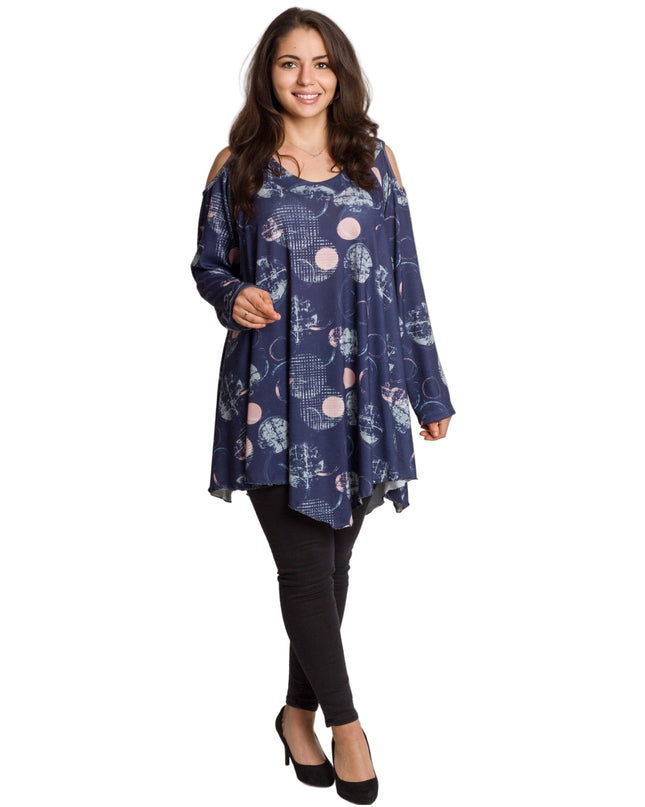 Κομψή τουνίκ με ασύμμετρο σχέδιο και άνοιγμα στους ωμους