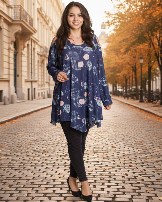 Κομψή τουνίκ με ασύμμετρο σχέδιο και άνοιγμα στους ωμους