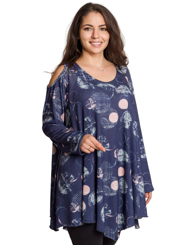 Κομψή τουνίκ με ασύμμετρο σχέδιο και άνοιγμα στους ωμους