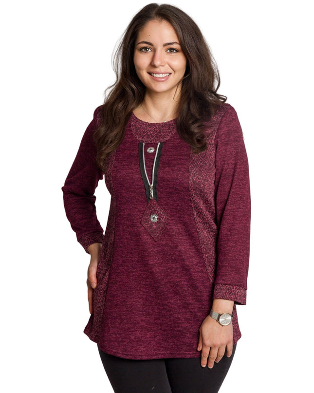 Μπορντό τουνίκ σε ίσια γραμμή με διακοσμητικό φερμουάρ