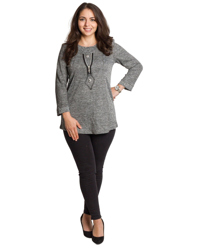 Γκρι τουνίκ με φερμουάρ και ίσια γραμμή