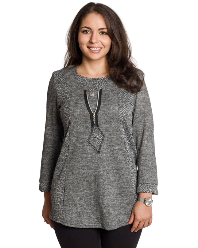 Γκρι τουνίκ με φερμουάρ και ίσια γραμμή