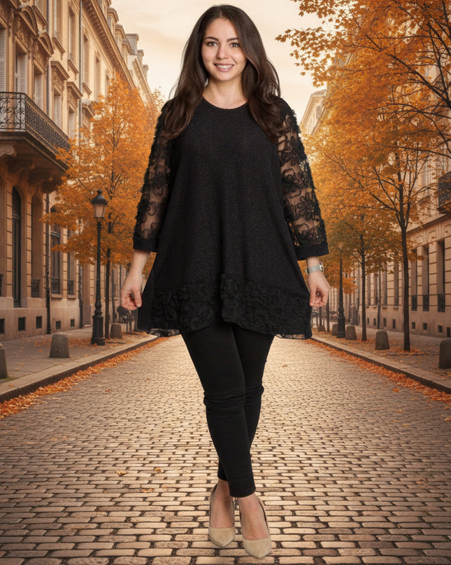 Επίσημη μαύρη τουνίκ με τούλι και λουλούδια