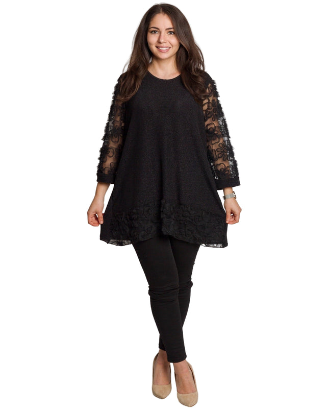 Επίσημη μαύρη τουνίκ με τούλι και λουλούδια