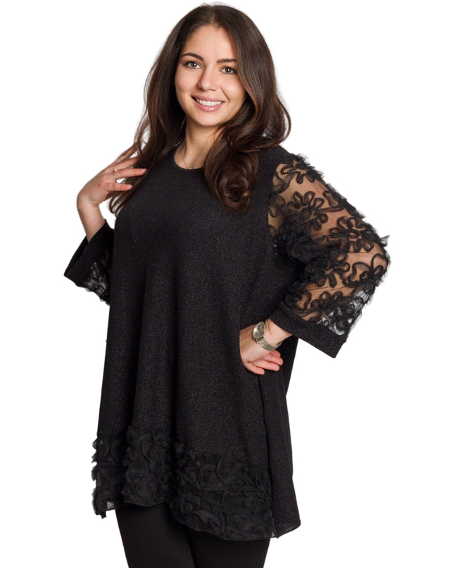 Επίσημη μαύρη τουνίκ με τούλι και λουλούδια