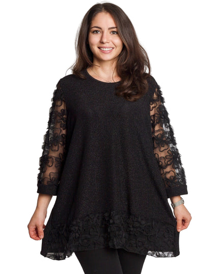 Επίσημη μαύρη τουνίκ με τούλι και λουλούδια