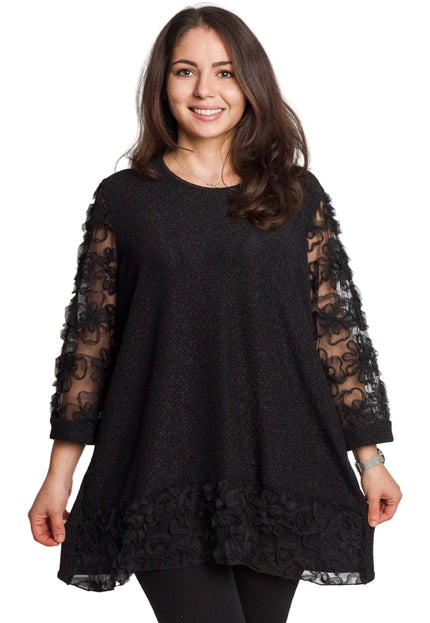 Επίσημη μαύρη τουνίκ με τούλι και λουλούδια