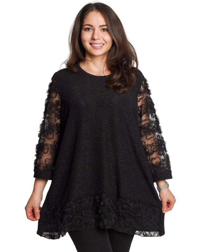 Επίσημη μαύρη τουνίκ με τούλι και λουλούδια