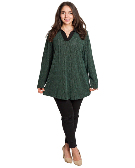 Κομψή πράσινη τουνίκ με μαύρο γιακά