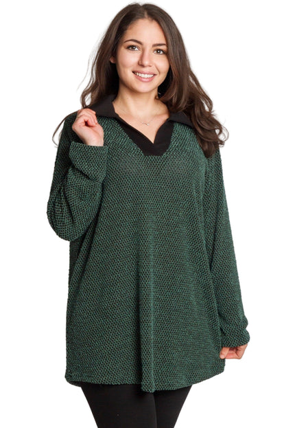 Κομψή πράσινη τουνίκ με μαύρο γιακά