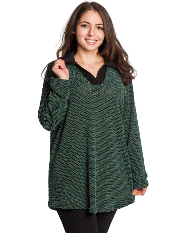 Κομψή πράσινη τουνίκ με μαύρο γιακά