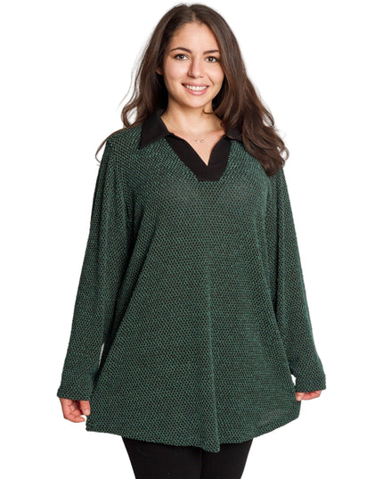 Κομψή πράσινη τουνίκ με μαύρο γιακά