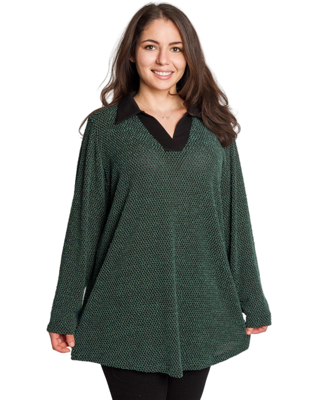 Κομψή πράσινη τουνίκ με μαύρο γιακά