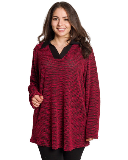 Εντυπωσιακή κόκκινη τουνίκ με γιακά και V ντεκολτέ