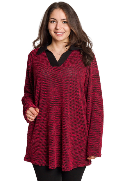 Εντυπωσιακή κόκκινη τουνίκ με γιακά και V ντεκολτέ