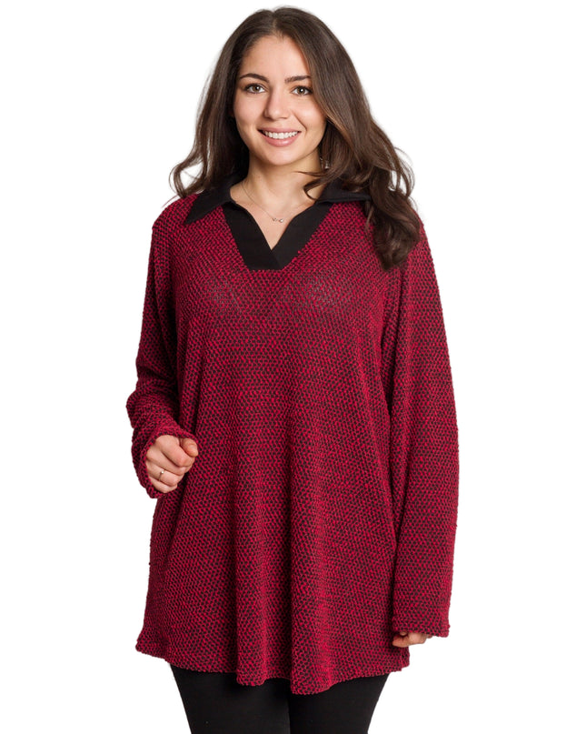 Εντυπωσιακή κόκκινη τουνίκ με γιακά και V ντεκολτέ