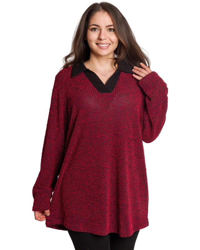 Εντυπωσιακή κόκκινη τουνίκ με γιακά και V ντεκολτέ