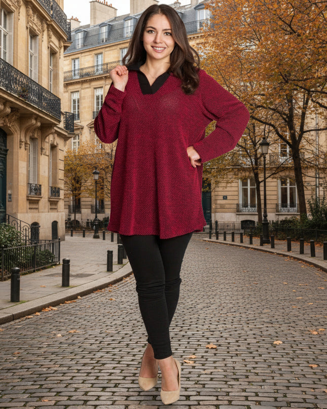 Εντυπωσιακή κόκκινη τουνίκ με γιακά και V ντεκολτέ