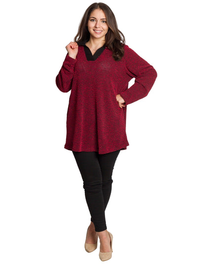 Εντυπωσιακή κόκκινη τουνίκ με γιακά και V ντεκολτέ