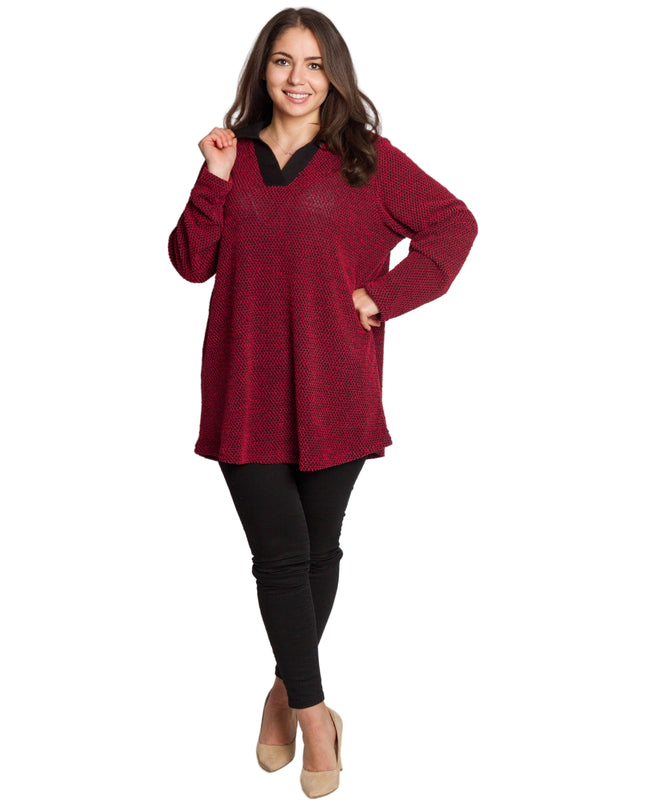 Εντυπωσιακή κόκκινη τουνίκ με γιακά και V ντεκολτέ