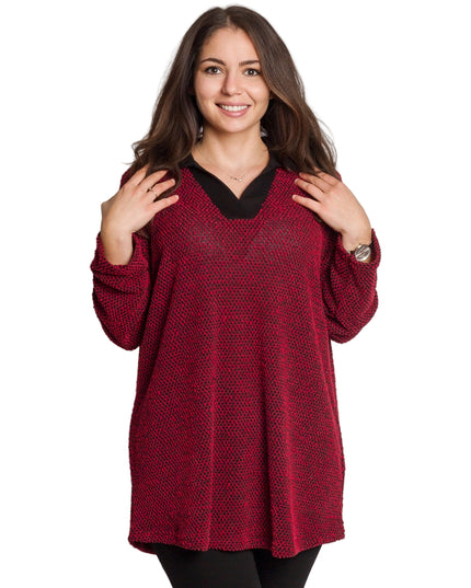 Εντυπωσιακή κόκκινη τουνίκ με γιακά και V ντεκολτέ