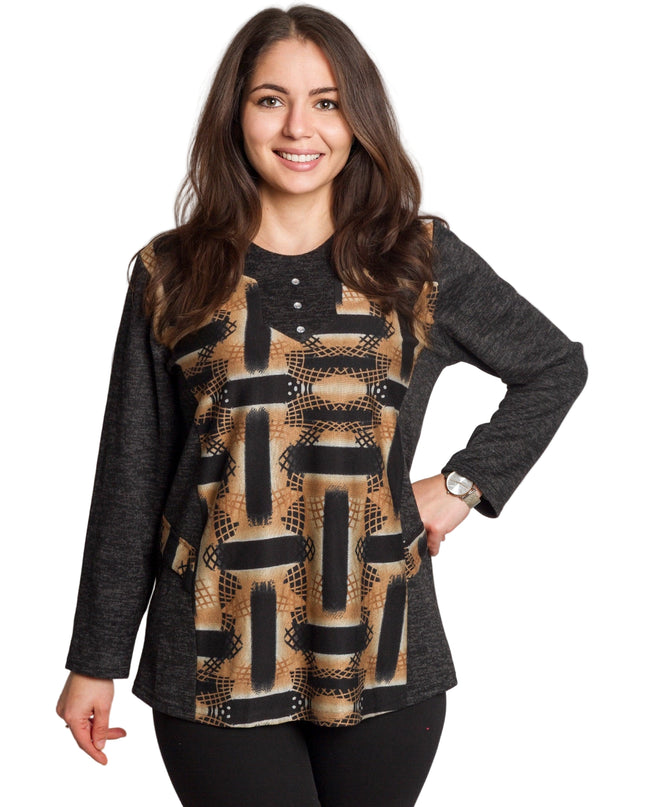 Γκρι τουνίκ με αφηρημένο μοτίβο και διακοσμητικά