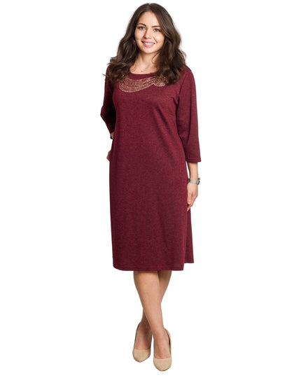 Γυναικείο φόρεμα μπορντό με διακοσμητικές πέτρες