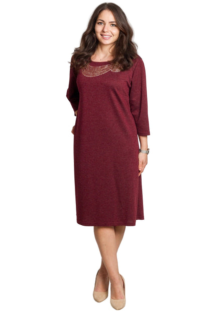 Γυναικείο φόρεμα μπορντό με διακοσμητικές πέτρες