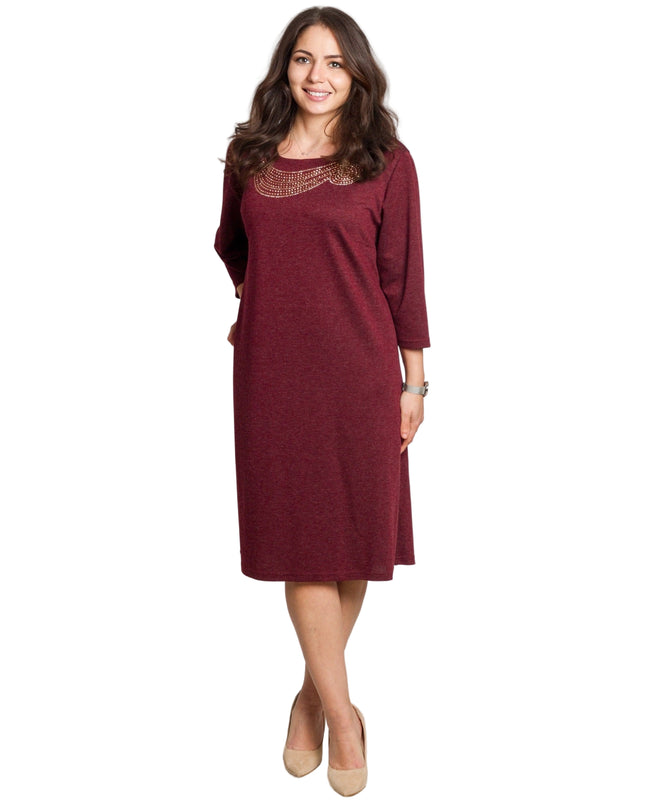 Γυναικείο φόρεμα μπορντό με διακοσμητικές πέτρες