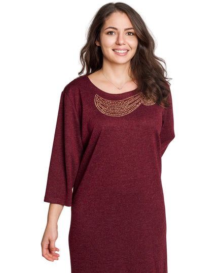 Γυναικείο φόρεμα μπορντό με διακοσμητικές πέτρες