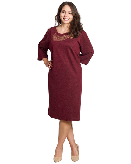 Γυναικείο φόρεμα μπορντό με διακοσμητικές πέτρες