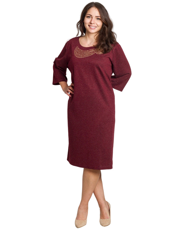 Γυναικείο φόρεμα μπορντό με διακοσμητικές πέτρες