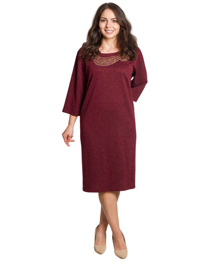 Γυναικείο φόρεμα μπορντό με διακοσμητικές πέτρες