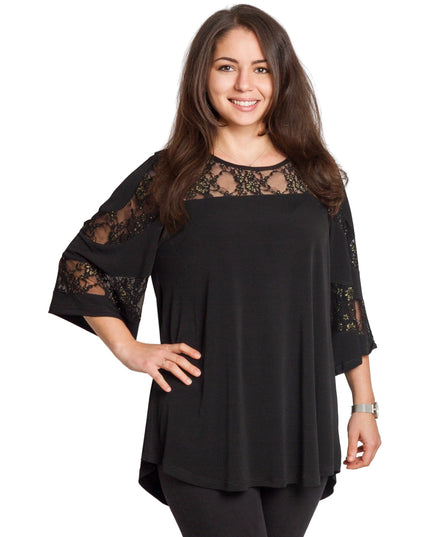 Μαύρη τουνίκ με δαντέλα & άνετη γραμμή σε μεγάλα μεγέθη