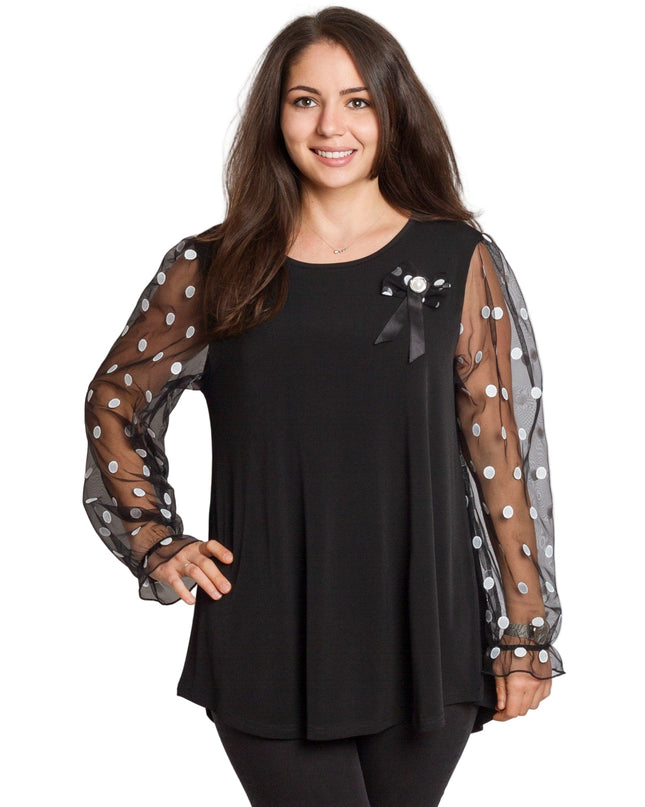 Μαύρη τουνίκ με πουά τούλινα μανίκια & φιογκάκι