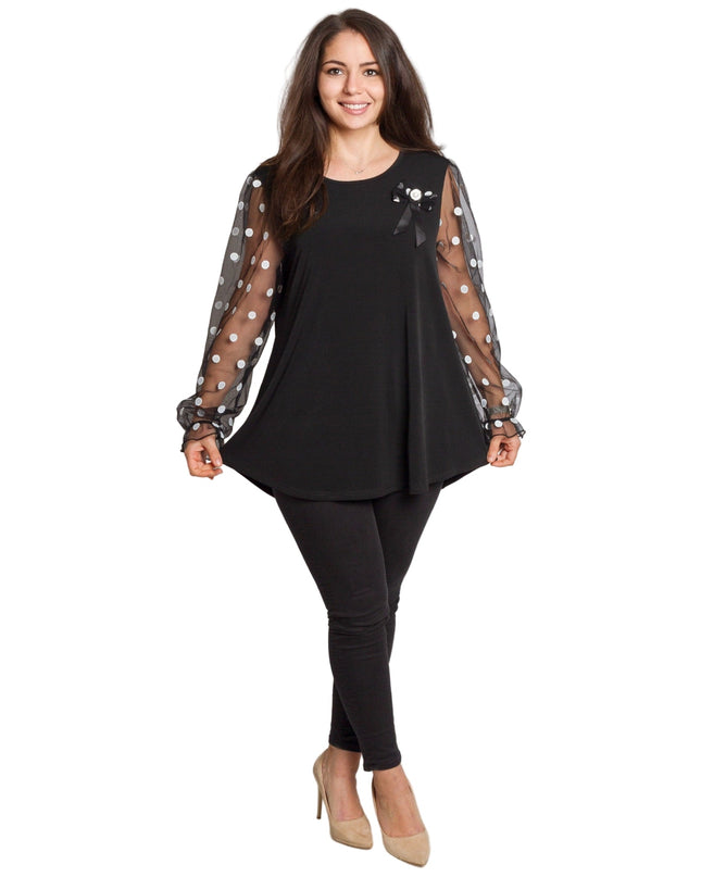 Μαύρη τουνίκ με πουά τούλινα μανίκια & φιογκάκι