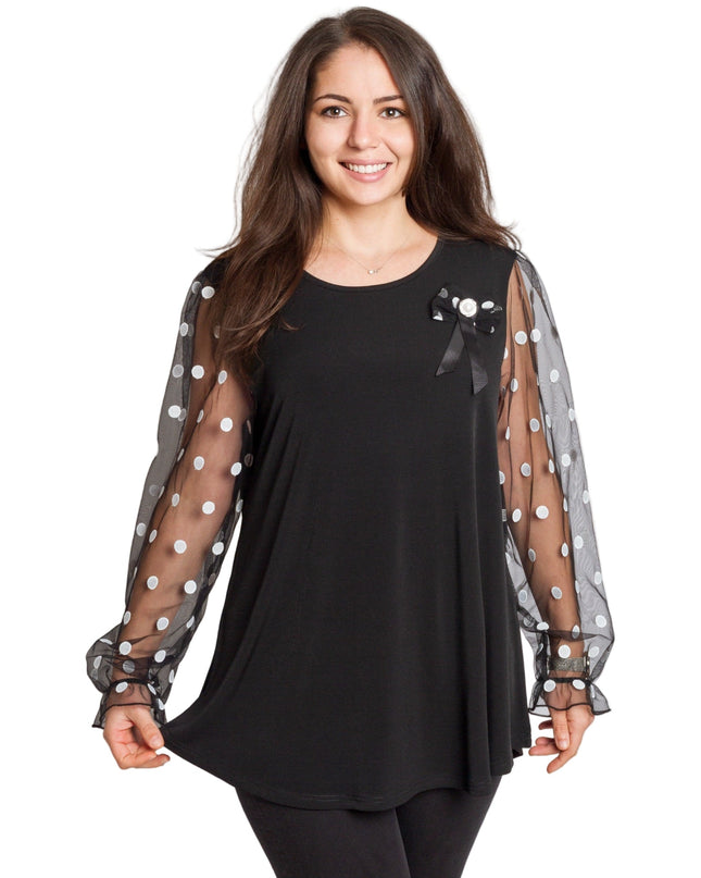 Μαύρη τουνίκ με πουά τούλινα μανίκια & φιογκάκι