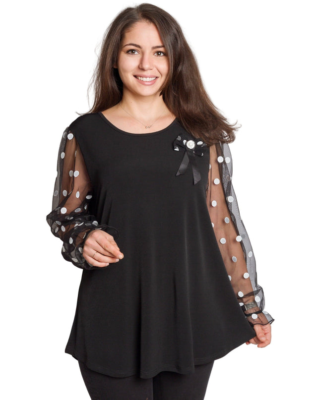 Μαύρη τουνίκ με πουά τούλινα μανίκια & φιογκάκι