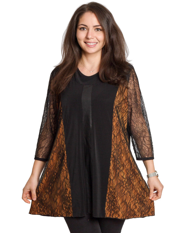 Κομψή τουνίκ με δαντελένια στοιχεία σε μεγάλο μέγεθος