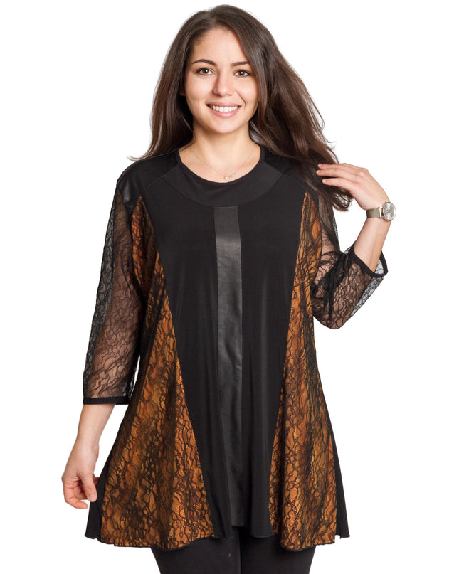 Κομψή τουνίκ με δαντελένια στοιχεία σε μεγάλο μέγεθος