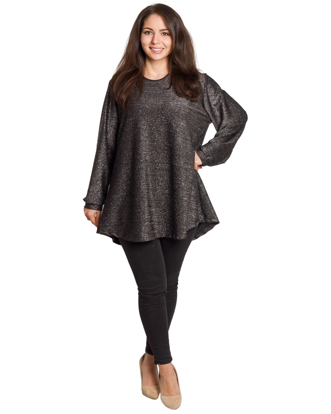 Κομψό χαλαρό χιτώνα με γυαλιστερό σχέδιο σε μεγάλα μεγέθη