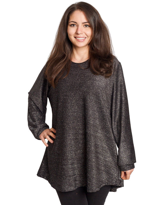 Κομψό χαλαρό χιτώνα με γυαλιστερό σχέδιο σε μεγάλα μεγέθη