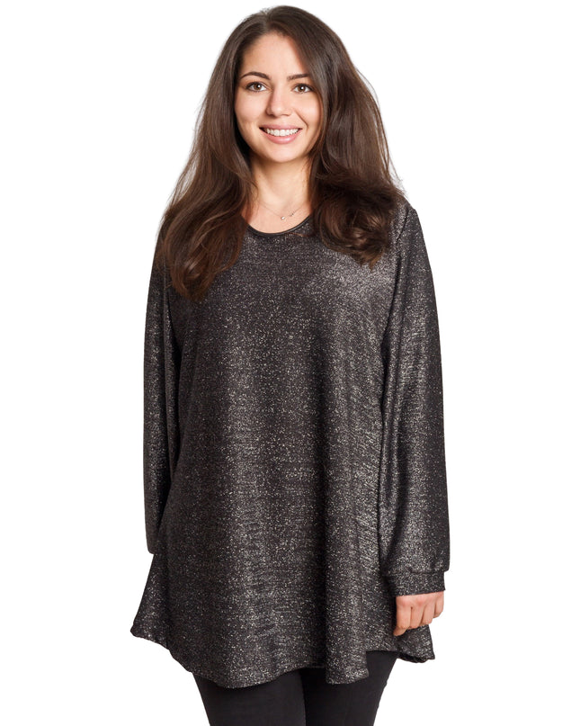 Κομψό χαλαρό χιτώνα με γυαλιστερό σχέδιο σε μεγάλα μεγέθη