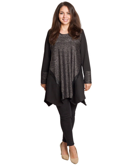 Κομψή γκρι τουνίκ με λάμψη και δερμάτινες λεπτομέρειες