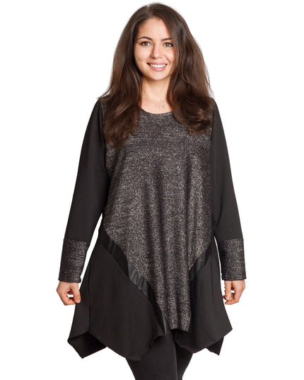 Κομψή γκρι τουνίκ με λάμψη και δερμάτινες λεπτομέρειες