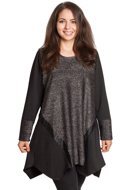 Κομψή γκρι τουνίκ με λάμψη και δερμάτινες λεπτομέρειες