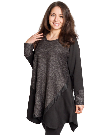 Κομψή γκρι τουνίκ με λάμψη και δερμάτινες λεπτομέρειες