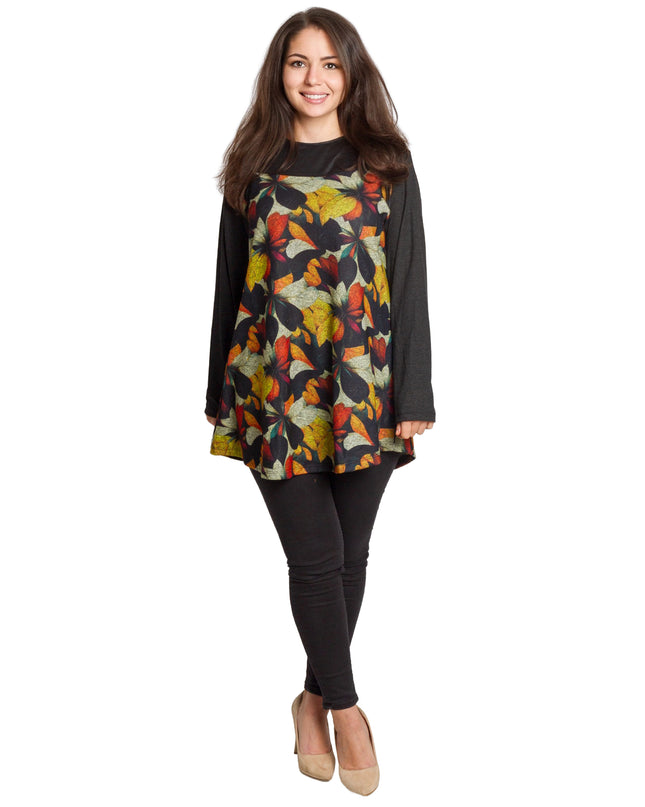 Μαύρη τουνίκ με ζεστό φλοράλ μοτίβο