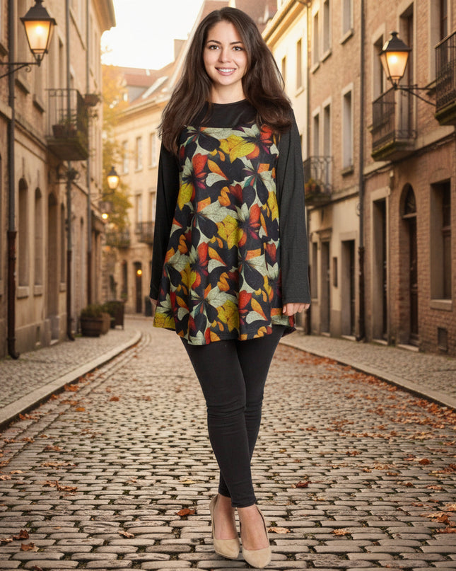 Μαύρη τουνίκ με ζεστό φλοράλ μοτίβο