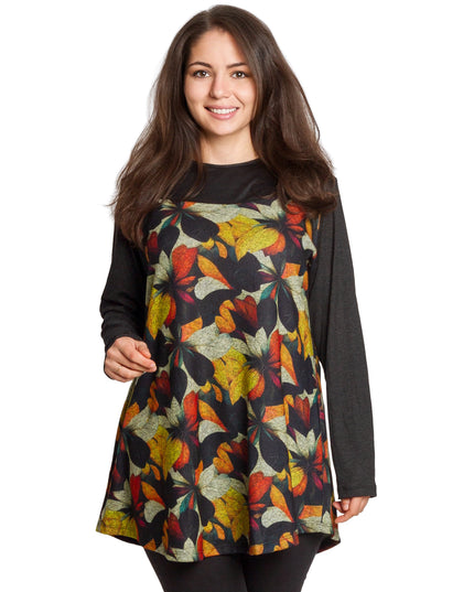 Μαύρη τουνίκ με ζεστό φλοράλ μοτίβο